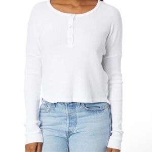 🆕 Bobi Waffle Knit Cropped Henley Tee in White